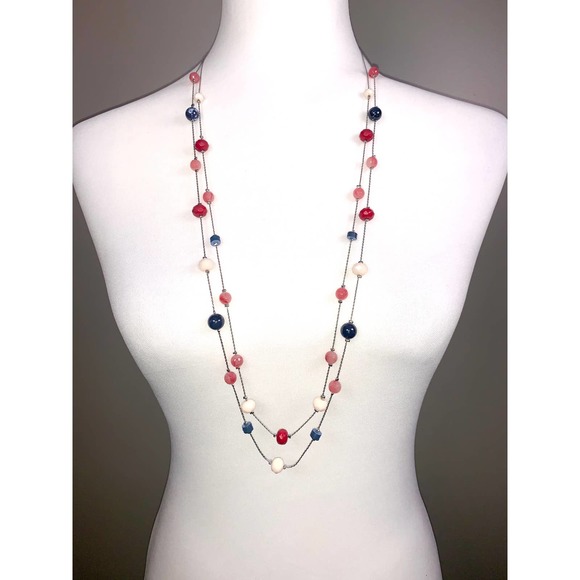 LOFT Jewelry - LOFT Multicolor Beaded Double Strand Long Silver Necklace EUC